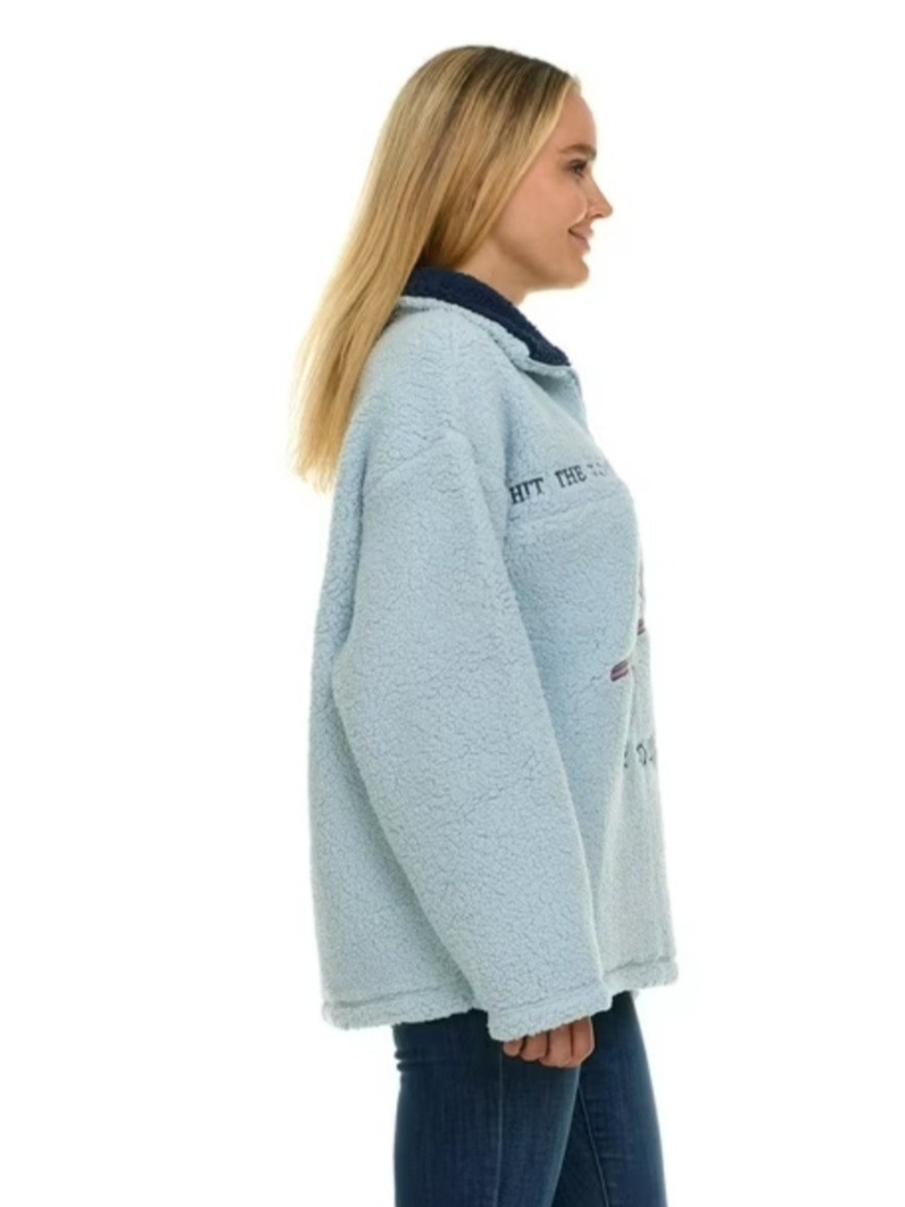 Peanuts Women "Stay Cool" Light Blue Sherpa Pullover  L - Picture 6 of 8